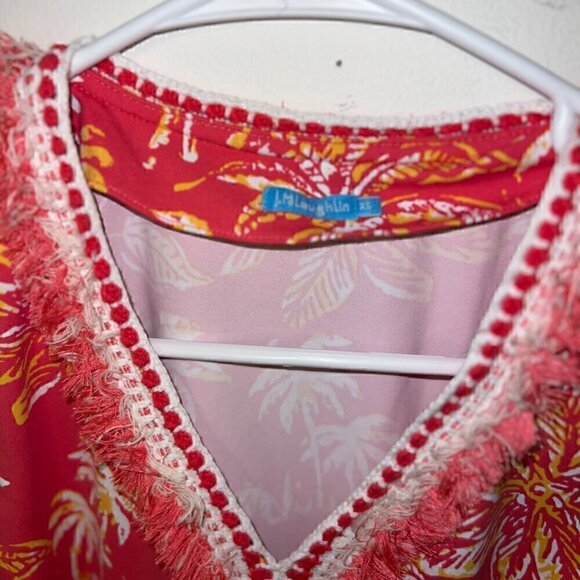 J.McLaughlin Brent split V-neck Sleeveless Dress Catalina Cloth Fringe Palm - XS - Picture 3 of 9